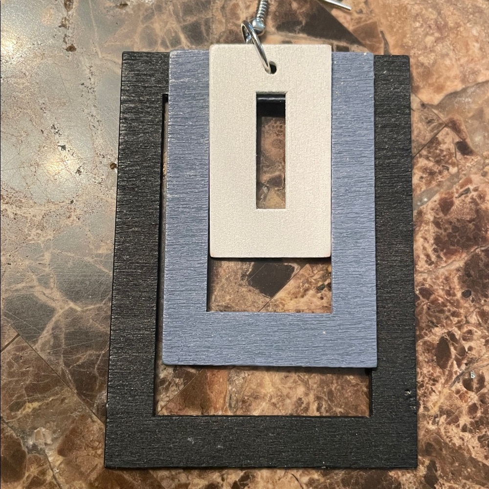Modern Geometric Rectangle Drop Earrings in Black and Navy - Picture 7 of 8